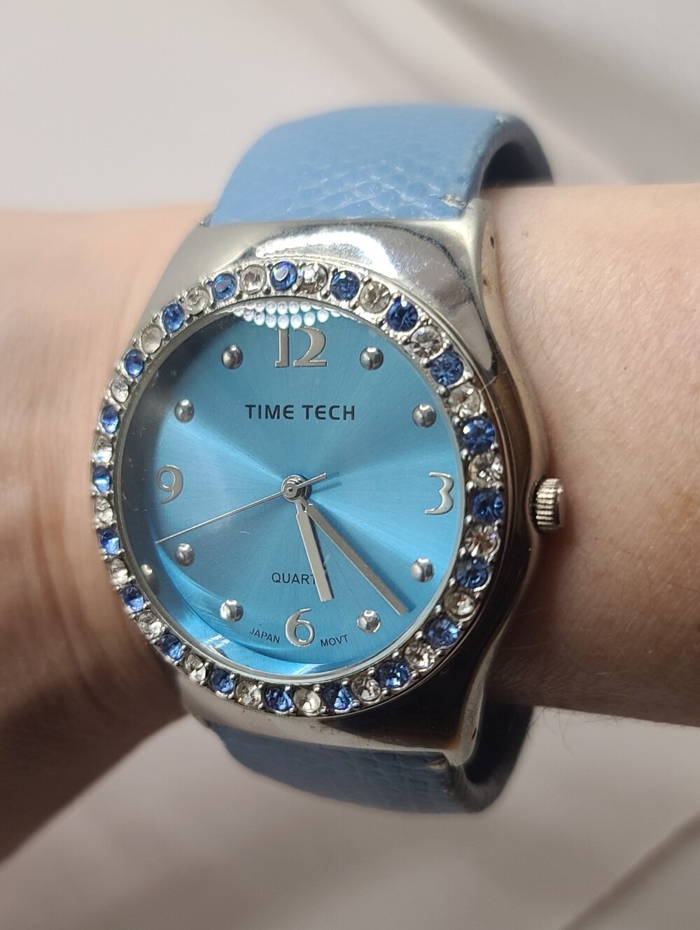 Time Tech Blue Rhinestone Cuff Watch